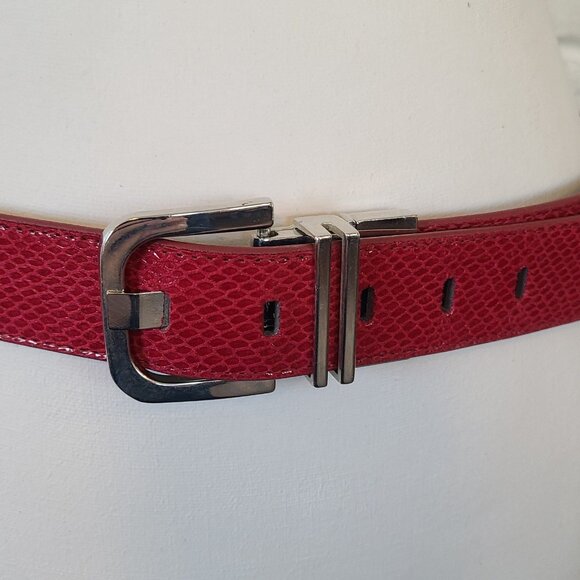 Reversible Pink Black Leather Belt Silver Tone Buckle Womens L/XL - Picture 3 of 7